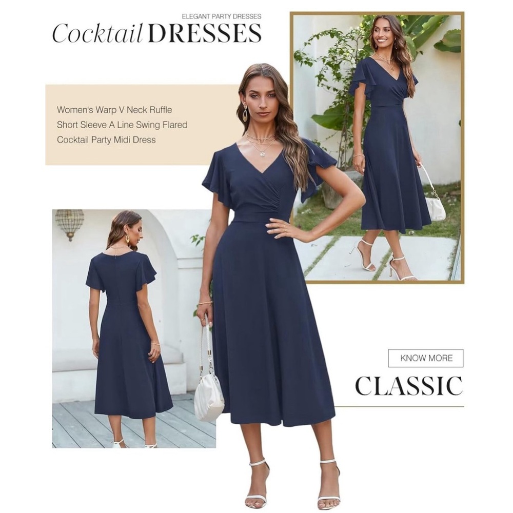 🍓$5 Pick!🍓 Elegant Flutter Sleeve V-Neck Midi Dress - Picture 6 of 9